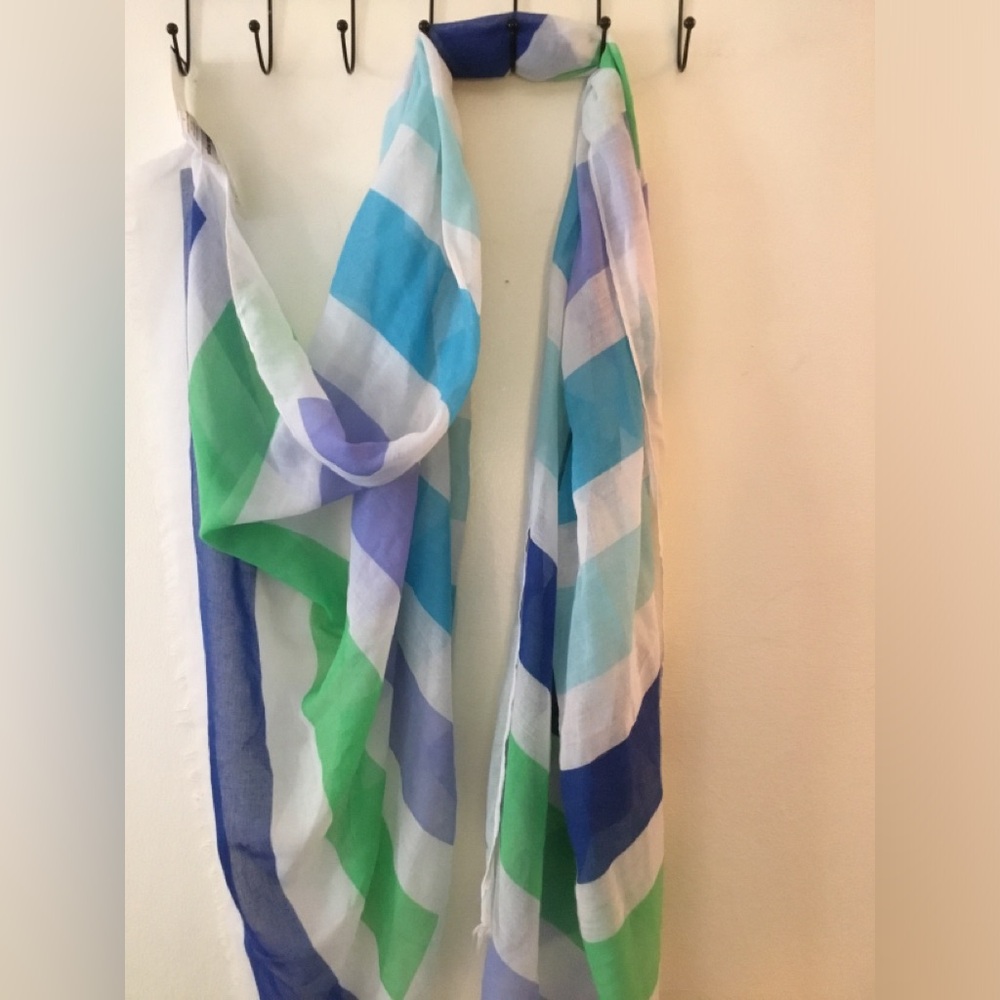 Studio 36 Lightweight Blue, Green & White Striped Scarf